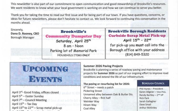 Brookville Borough Newsletter - April 2026