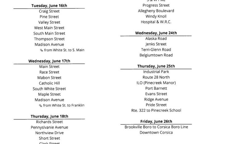 June 2026 Hydrant Flushing List