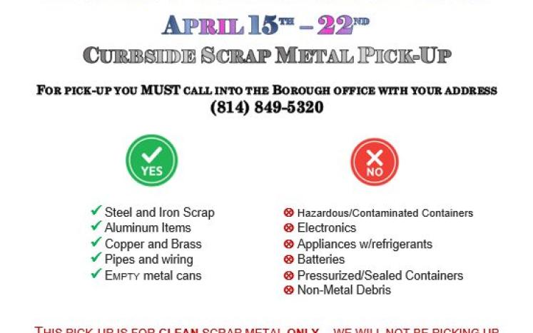 April 15-22nd metal pick-up